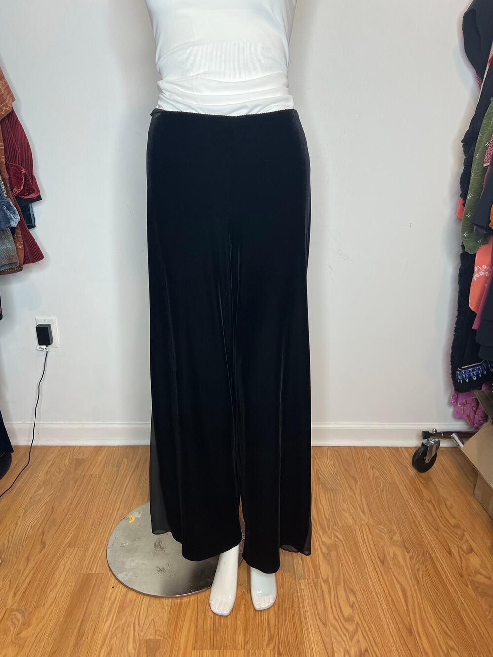 ALEX EVENINGS | Black Velvet Pants Sheer Mesh Side Insert | M-L